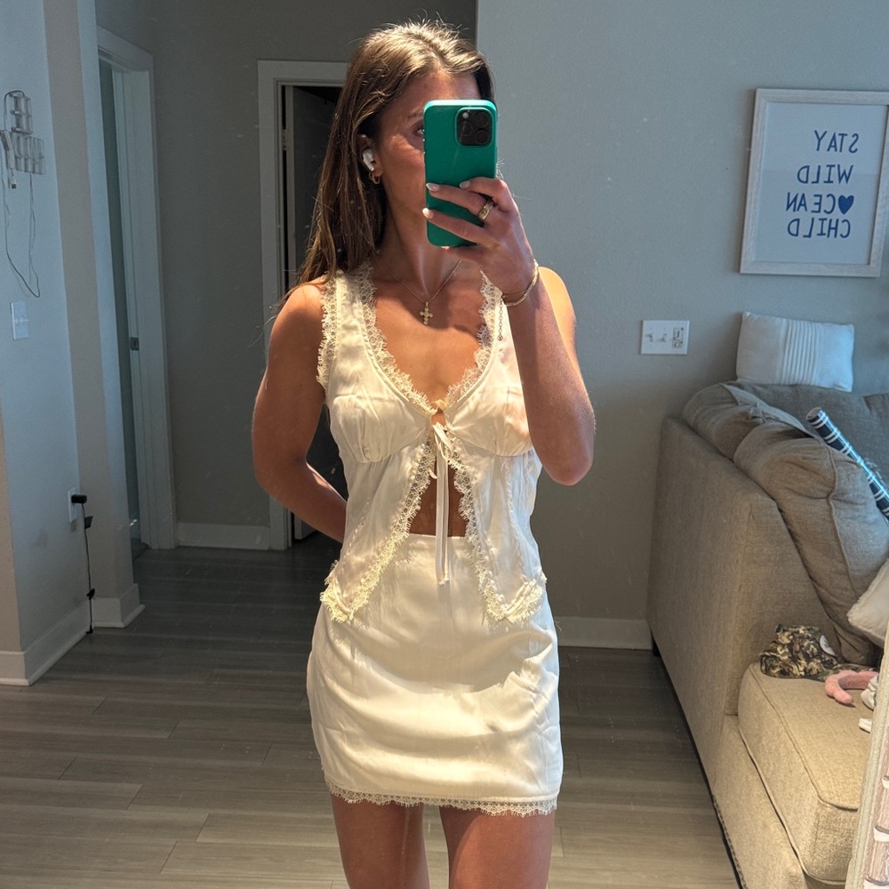 Princess Polly Champagne Lace-Trim Satin Set